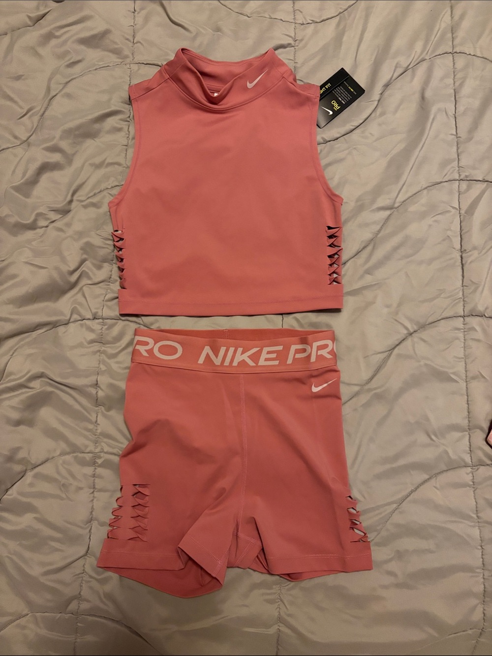 Nike Coral Pink Athletic Crop Top & Shorts Set